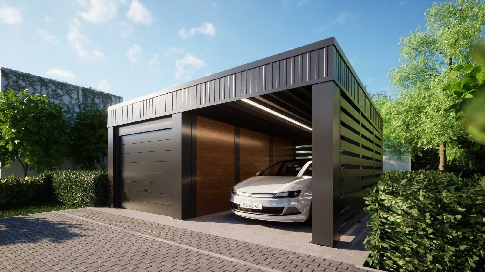 Garaż, wiata, carport na konstrukcji stalowej, taras, różne warianty