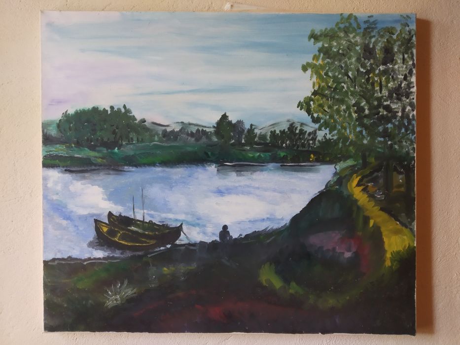 Obraz olejny na płótnie rybak duży 60x70 cm