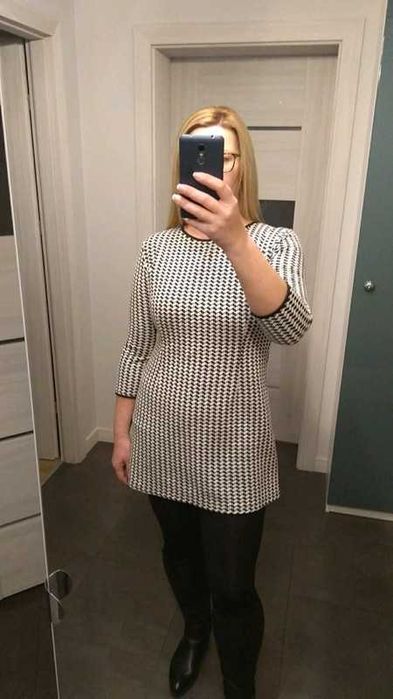 Tunika w pepitke 44 biało-czarna