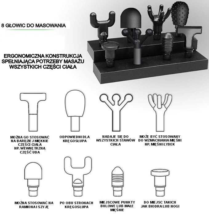 Pistolet do masażu, 11 głowic, bardzo cichy. wyświetlacz LCD