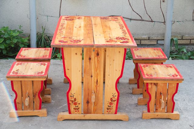 Мебель деревянная набор стол стул Петриковская роспись авторская