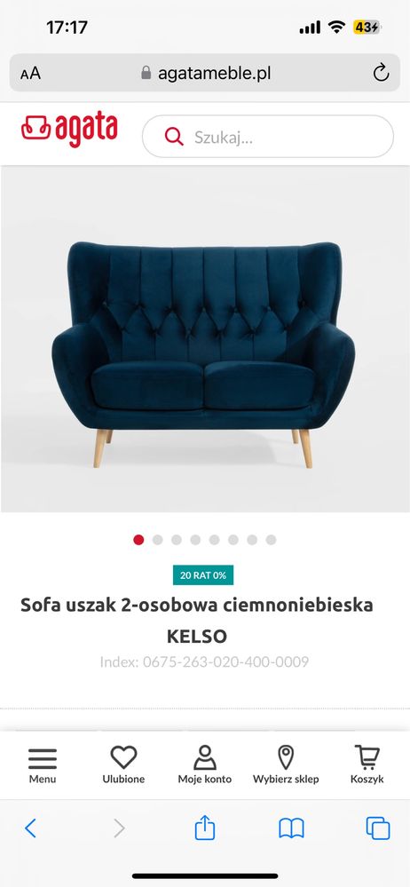 Dwie Sofy uszak 2 i 3-os. komplet wypoczynkowy ciemnoniebieska KELSO