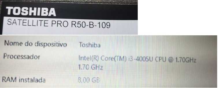 Portatil Toshiba R50-B c/novo ( i3-4005U + SSD 240 Gb + 8GB Ram )