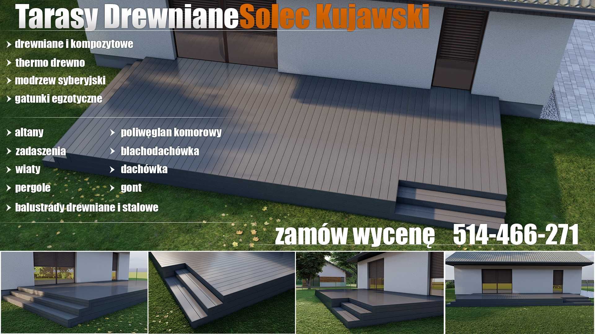 Tarasy kompozytowe/drewniane, zadaszenia,