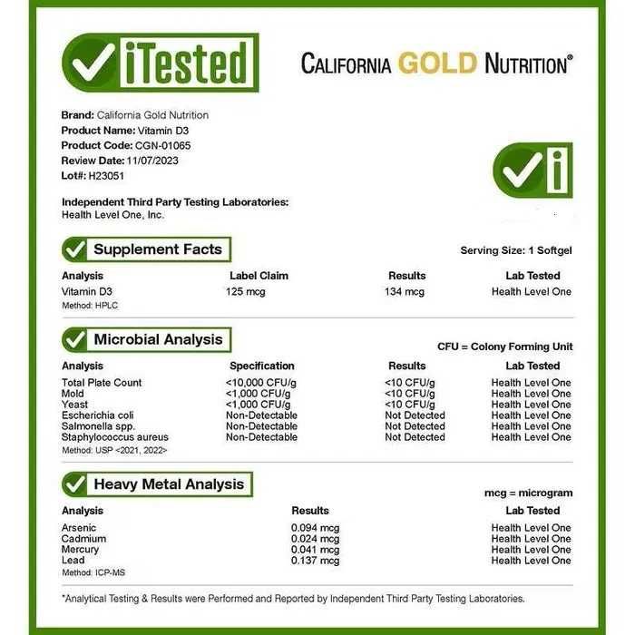 Witamina D3, 125 μg (5000 j.m.),180 kapsułek California Gold Nutrition