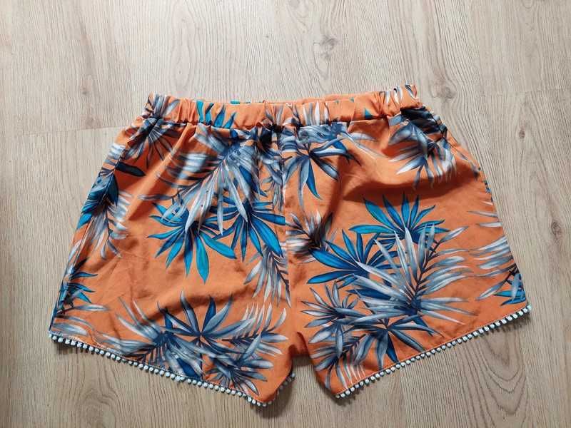 Szorty Shein 2xl spodenki pomarańcz niebieski hawajski wzór