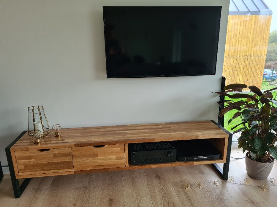 Dębowa szafka RTV pod telewizor industrialna loft metal drewno 100x40