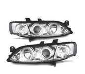 FARÓIS ANGEL EYES OPEL VECTRA B 99-02 FUNDO CROMADO