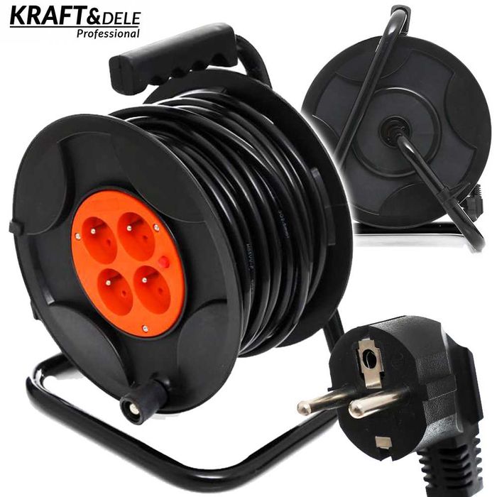 KRAFT&DELE Przedłużacz Ogrodowy 25m 4 gniazda Gruby Na Bębnie KD4017