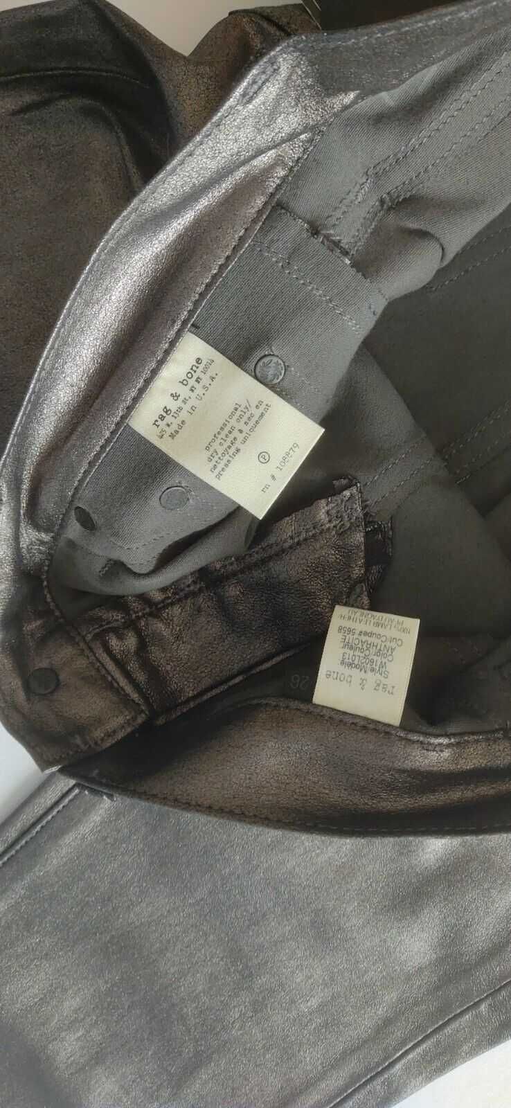 Rag & Bone Новые 100% натуральная Кожа Кожаные Брюки $1100 26 металлик