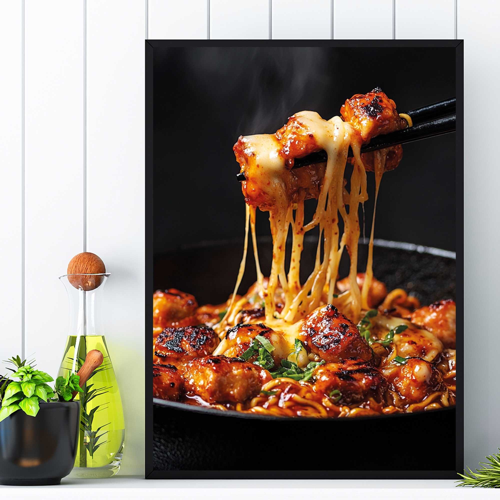 plakat reklamowy smażony kurczak z makaronem do baru i restauracji