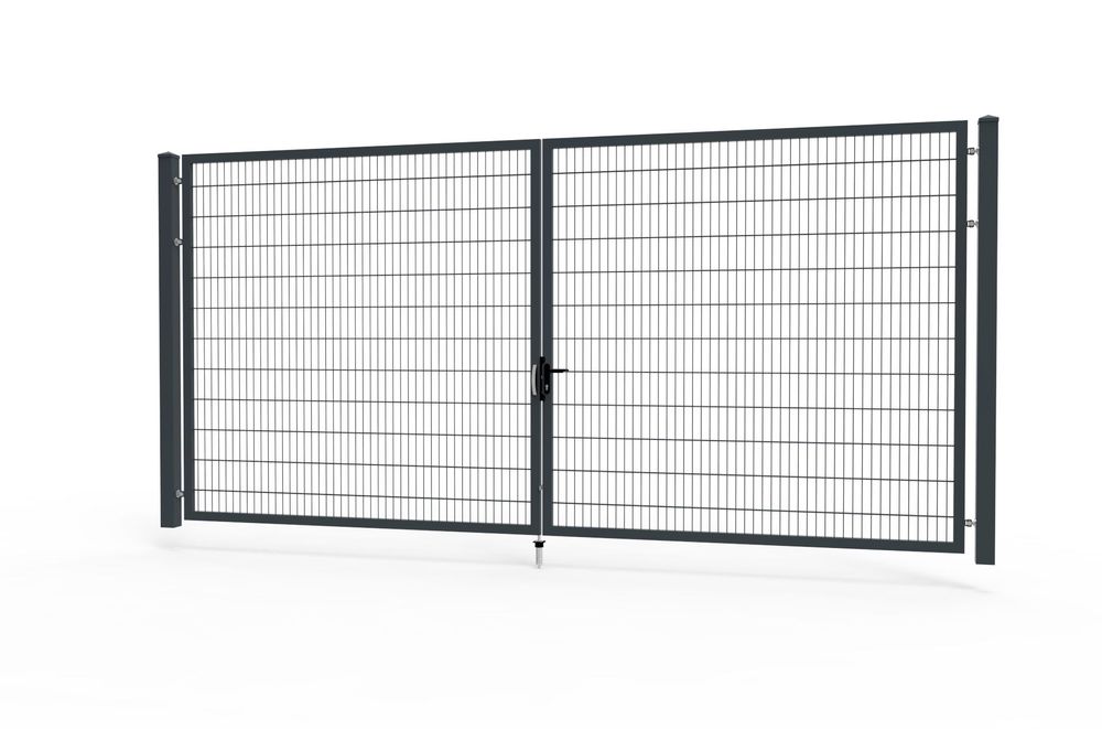 Brama skrzydłowa 2D panel ocynk malowana proszkowo słupy LOCINOX