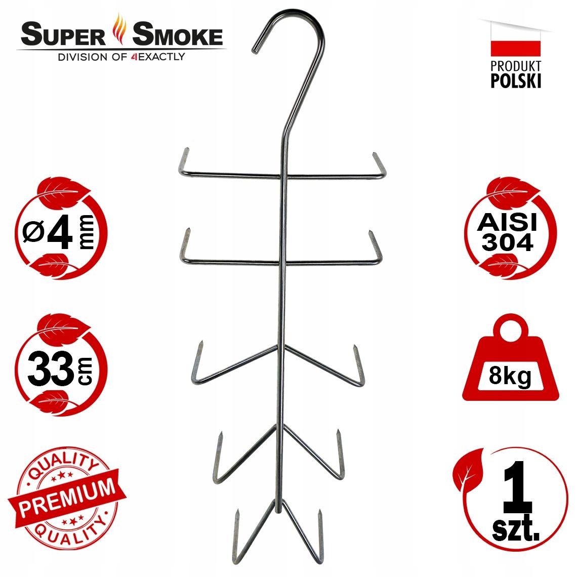 Hak Wędzarniczy Super Smoke do dużych filetów ryb 4mm Premium 33cm