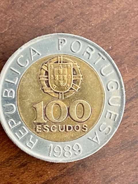 9 moedas bimetálicas 100 escudos (100$00), 1989, bordo com 12 sectores
