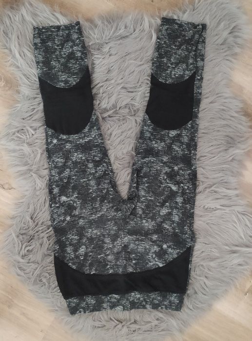 Legginsy sportowe damskie siłownia fitness czarne białe marmurkowe XS