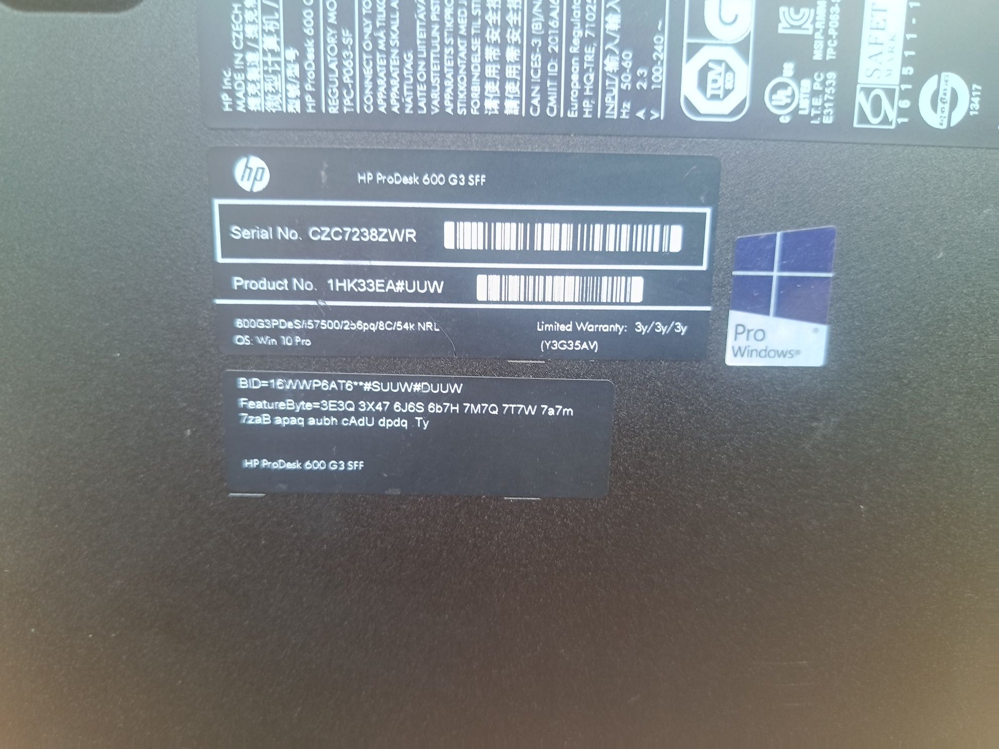 HP ProDesk 600 G3 SFF/SSD NVMe 256GB/i5-7500/DDR4 16GB/Win11