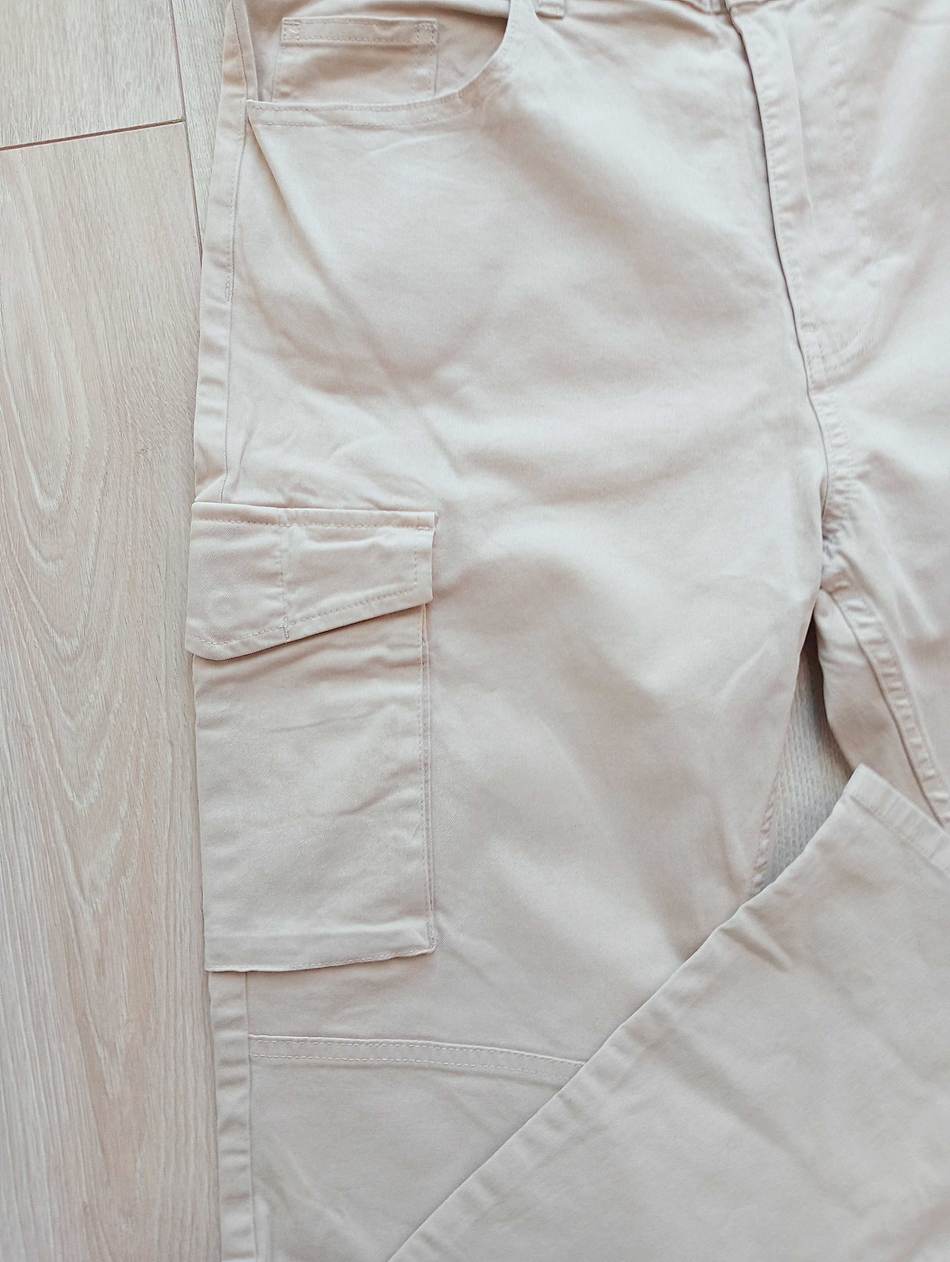 Spodnie, młodzieżowe damskie bojówki beżowe H&M roz,32/S