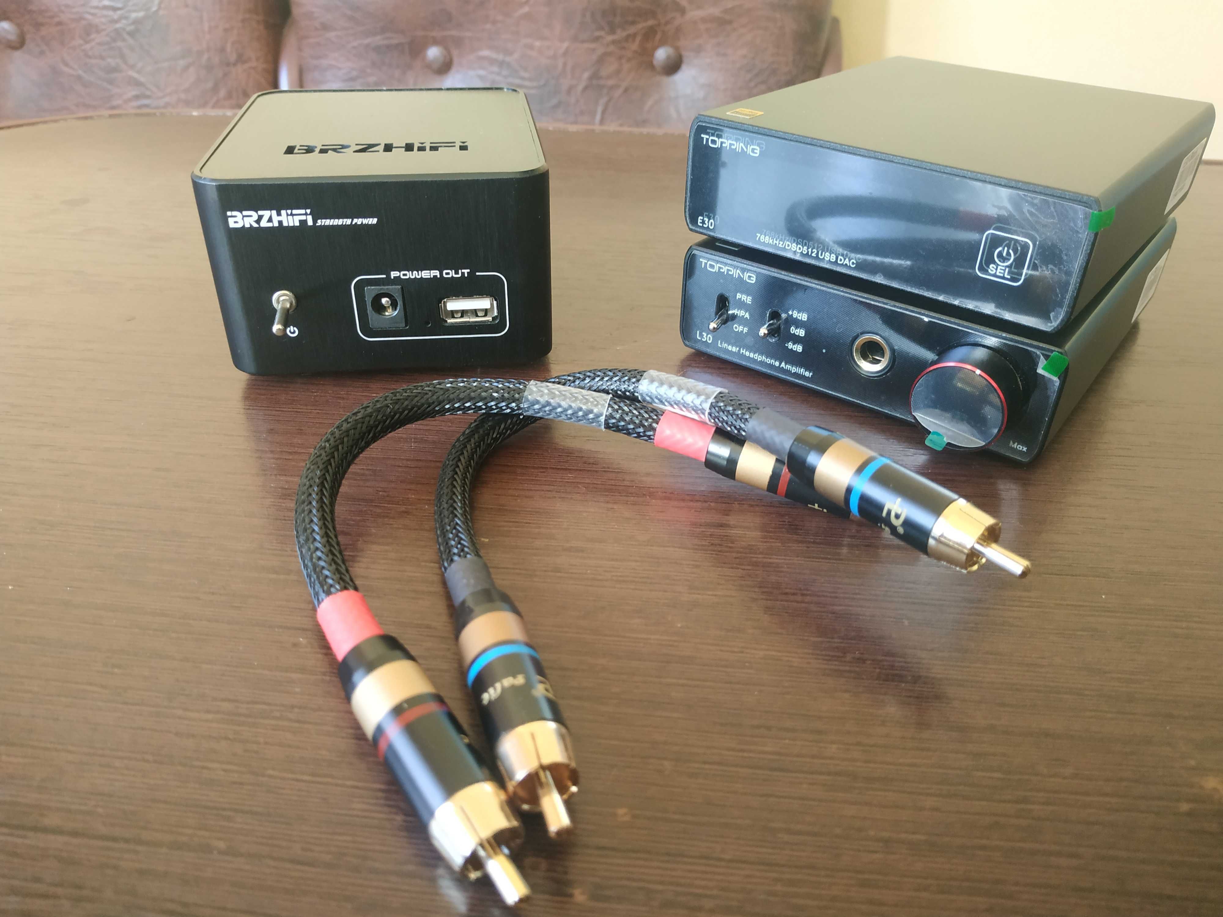 Topping E30, Topping L30, BRZHIFI Linear Power Supply и UU27 RCA Cable