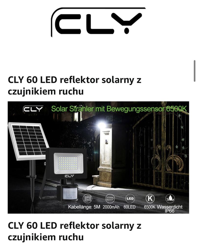 Lampa solarna LED z czujnikiem ruchu.CLY SL-FL02