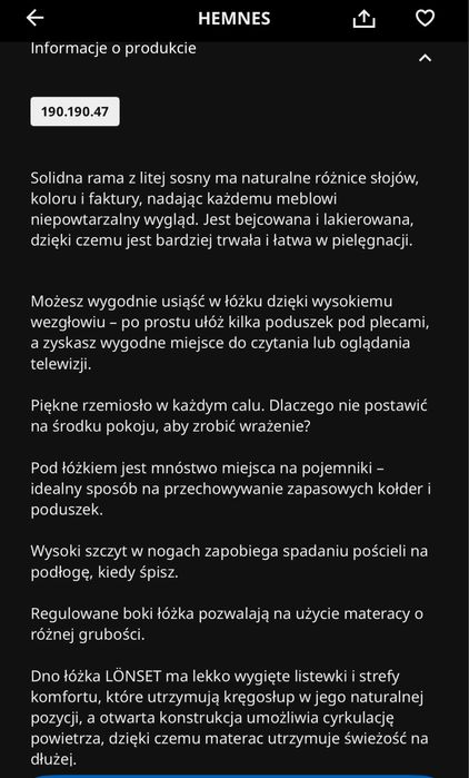 Łóżko Ikea Hemnes