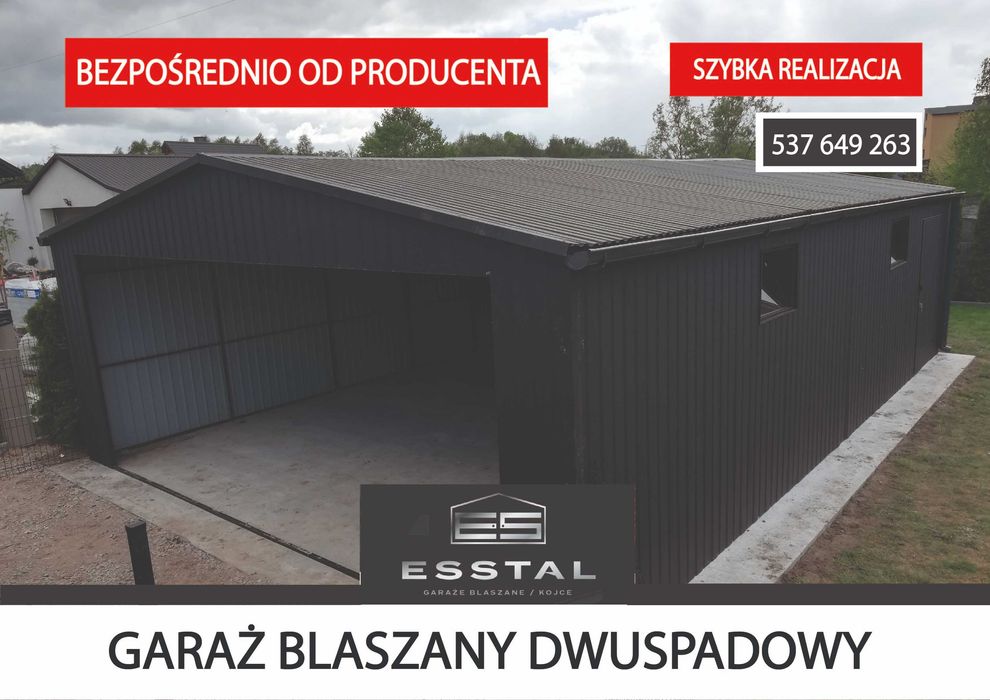 Konstrukcja Stalowa Garaż Blaszany GRAFITOWY Garaże Blaszane – ESSTAL*