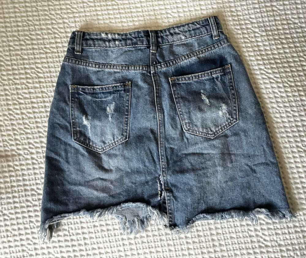 Jeansowa spódniczka mini perły xs 34 modna lato wiosna