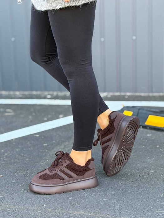 Жіночі кросівки з хутром (36–41) Шоколадні Замшеві Зимові