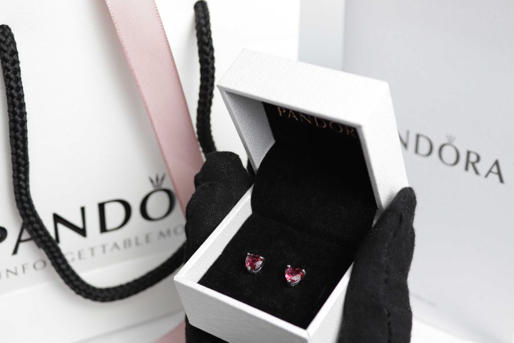 Сережки Пандора "Червоне серце" срібло супер ціна
