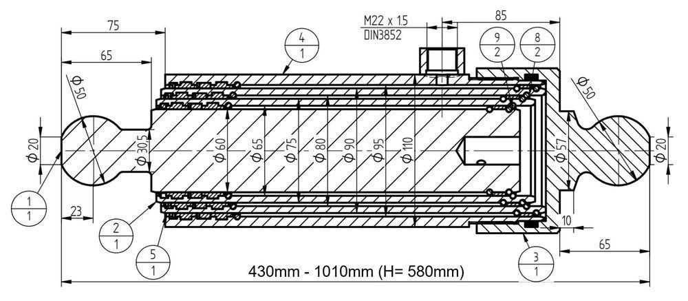 Siłownik Hydr 580 PRZYCZEP HL 8011, 6011 +MOCOWANIA [7649]