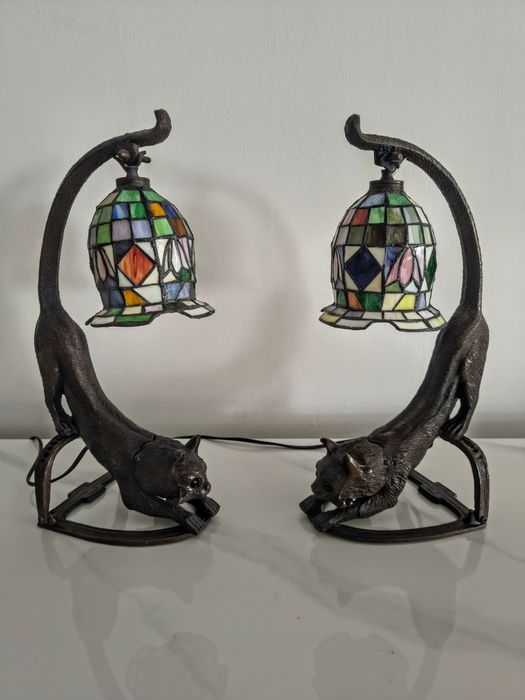 Tiffany lampy witrażowe stołowe / nocne / biurowe "koty" Art deco