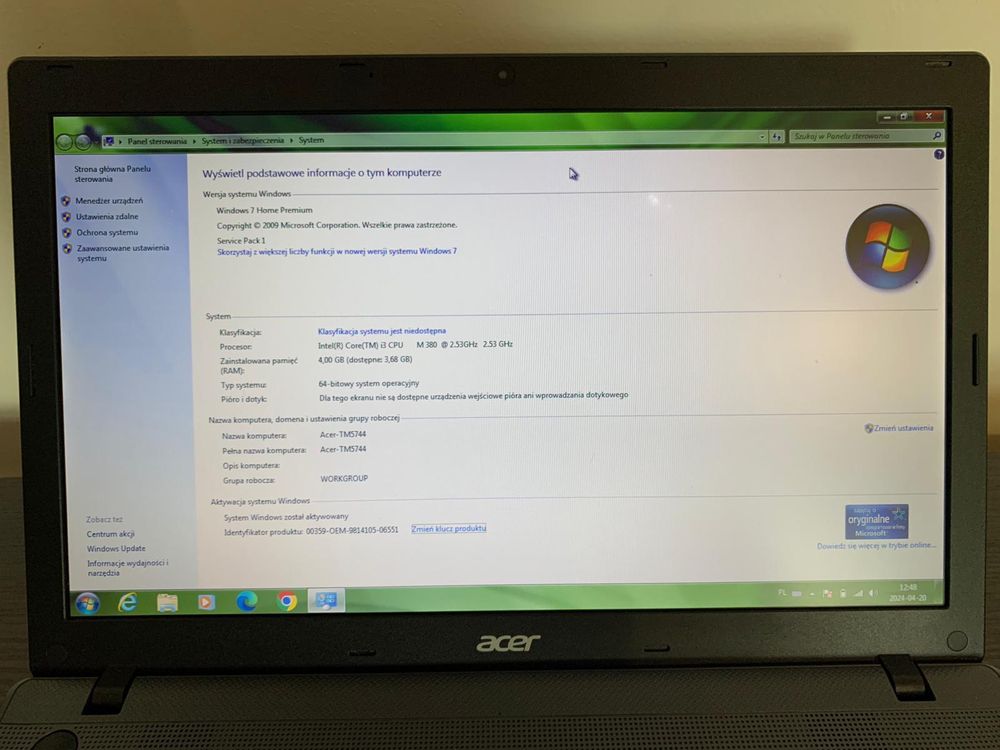 Acer Travelmate 5744 i3 2x2,53GHz 4gb ram Windows 7 legalny aktywowany
