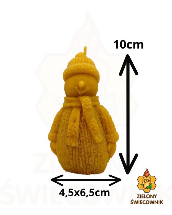 Świeca z naturalnego wosku pszczelego Bałwanek Zielony Świecownik