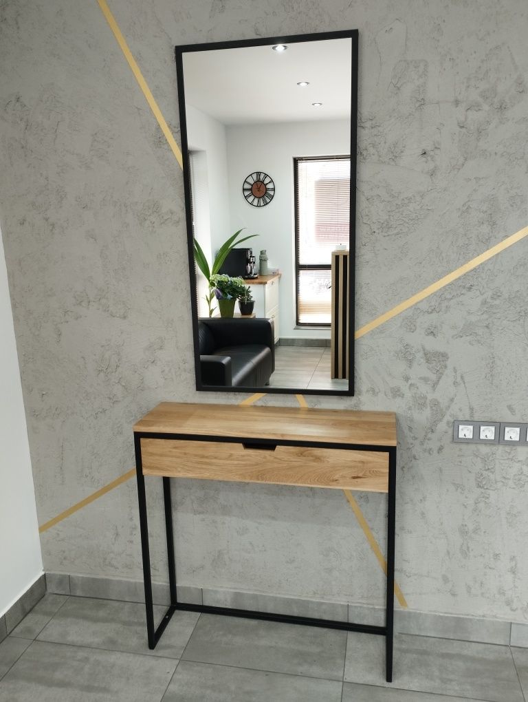 Dębowa konsola toaletka loft z szufladą, lity dąb, szafka dębowa