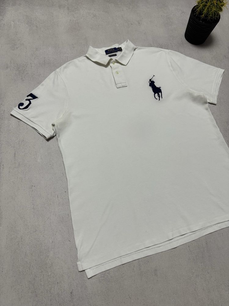 Поло футболка біла чоловіча Polo Ralph Lauren big logo оригінал
