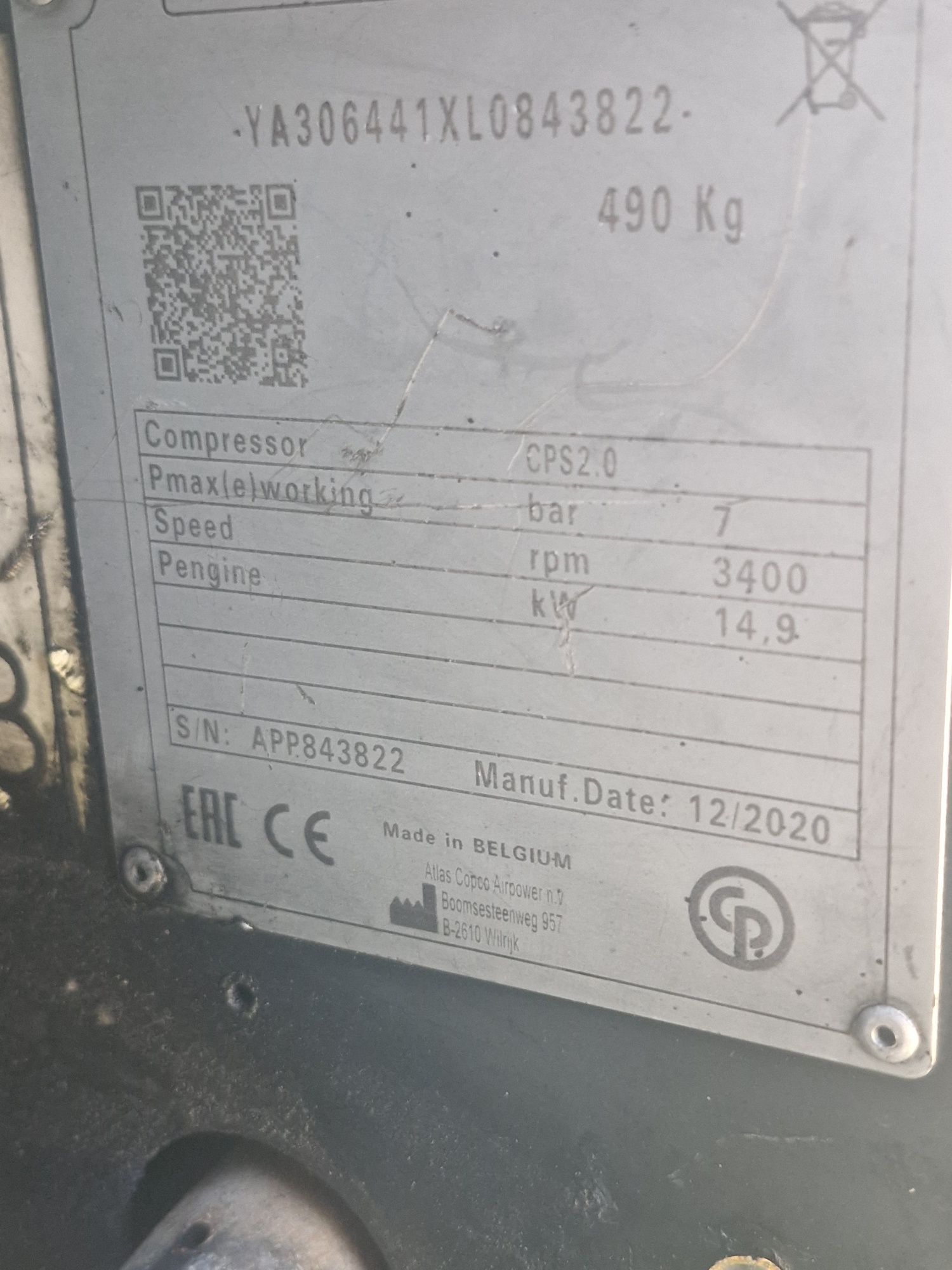 Sprężarka śrubowa atlas coopco CPS 2.0 z 2020 roku silnik diesel kubot