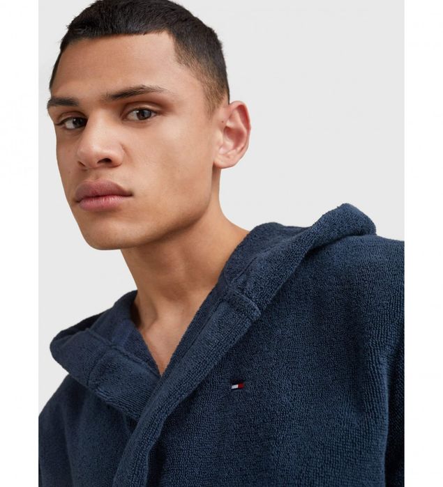 Szlafrok z kapturem granatowy logo Tommy Hilfiger M
