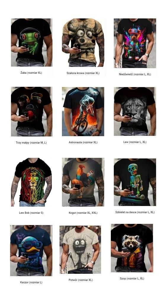 koszulka tshirt odjechany nadruk szalone zwierzęta S M L XL XXL