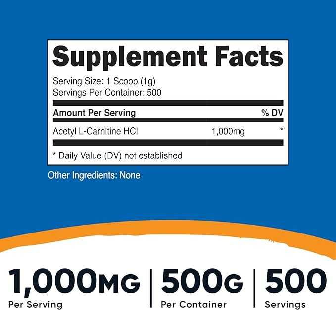 Ацетіл L-Карнітин, Acetyl L-Carnitine, порошок 500 грамів на 500 днів