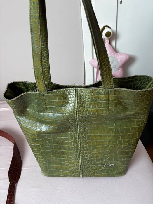 Torebka oliwkowa mieniąca piękna  shoper Fabiola jak nowa