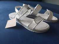Sandały sandałki białe srebrne brokatowe Wojtyłko nowe 35