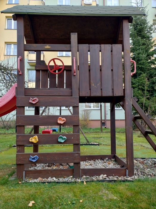 Domek drewniany do zabawy ogrodowy huśtawka