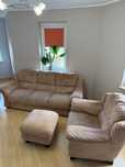 Wygodny, zadbany komplet wypoczynkowy (sofa (f.spania), fotel, pufa)