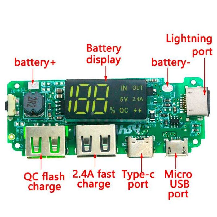 Модуль плата зарядки павербанк 18650 с дисплеем (контроллер) 5V 2.4A