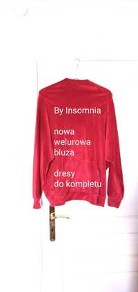 Welurowa bluza By Insomnia XL L M czerwona 42 40 38 welurowy dres lux