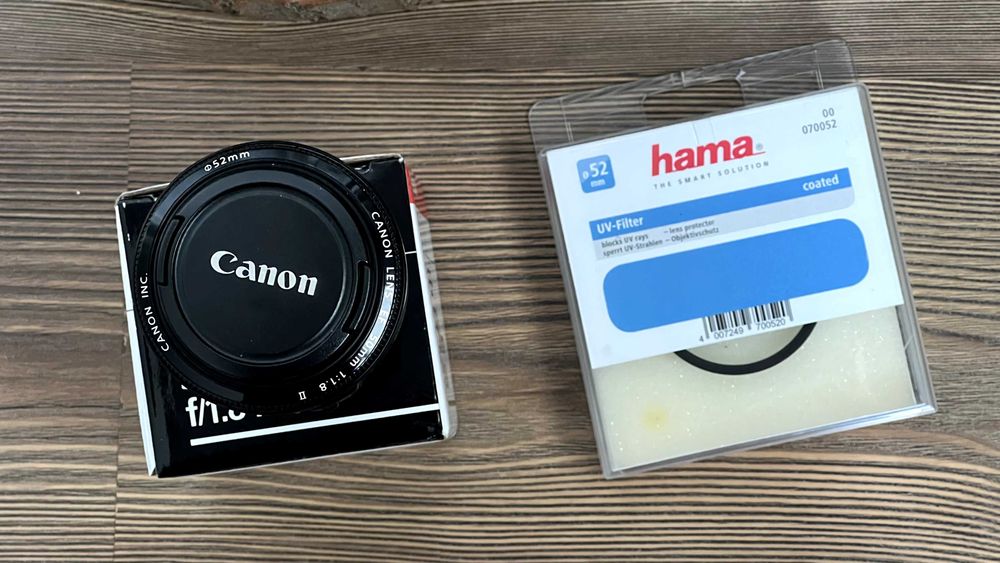 Objectiva Canon 50mm EF/1.8 II + filtro UV Hama 52mm