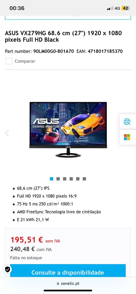 Monitor gaming Asus VX279HG 68.6 cm (27") 1920 x 1080