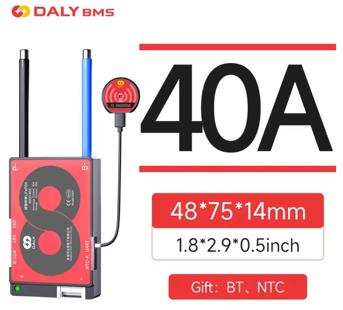Daly Smart LiFePO4 BMS 4S 12V 40A + Bluetooth UART