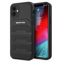 Amg Etui Skórzane do iPhone 12 Mini 5,4" Czarny Line Debossed