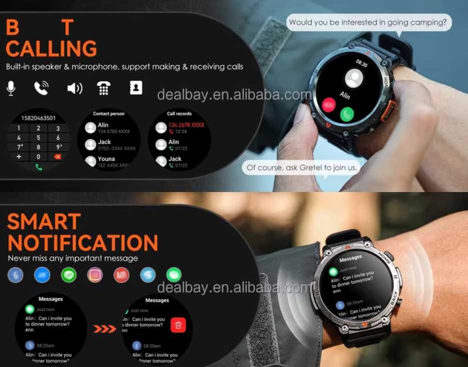 Inteligentny Smartwatch EIGIIS KE3 z latarką ,ekran HD 1,45 cala