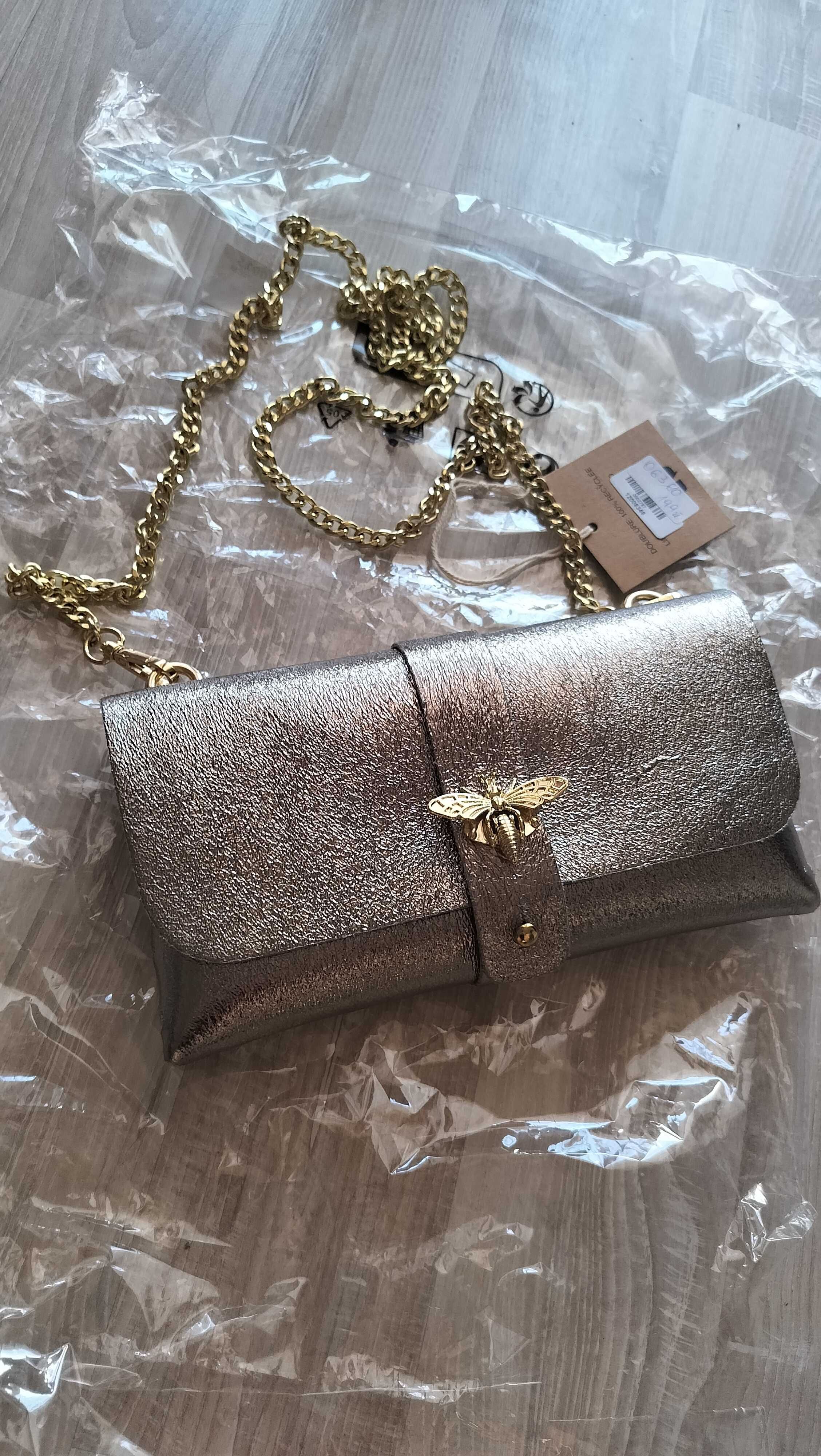 Clutch silver with gold chain